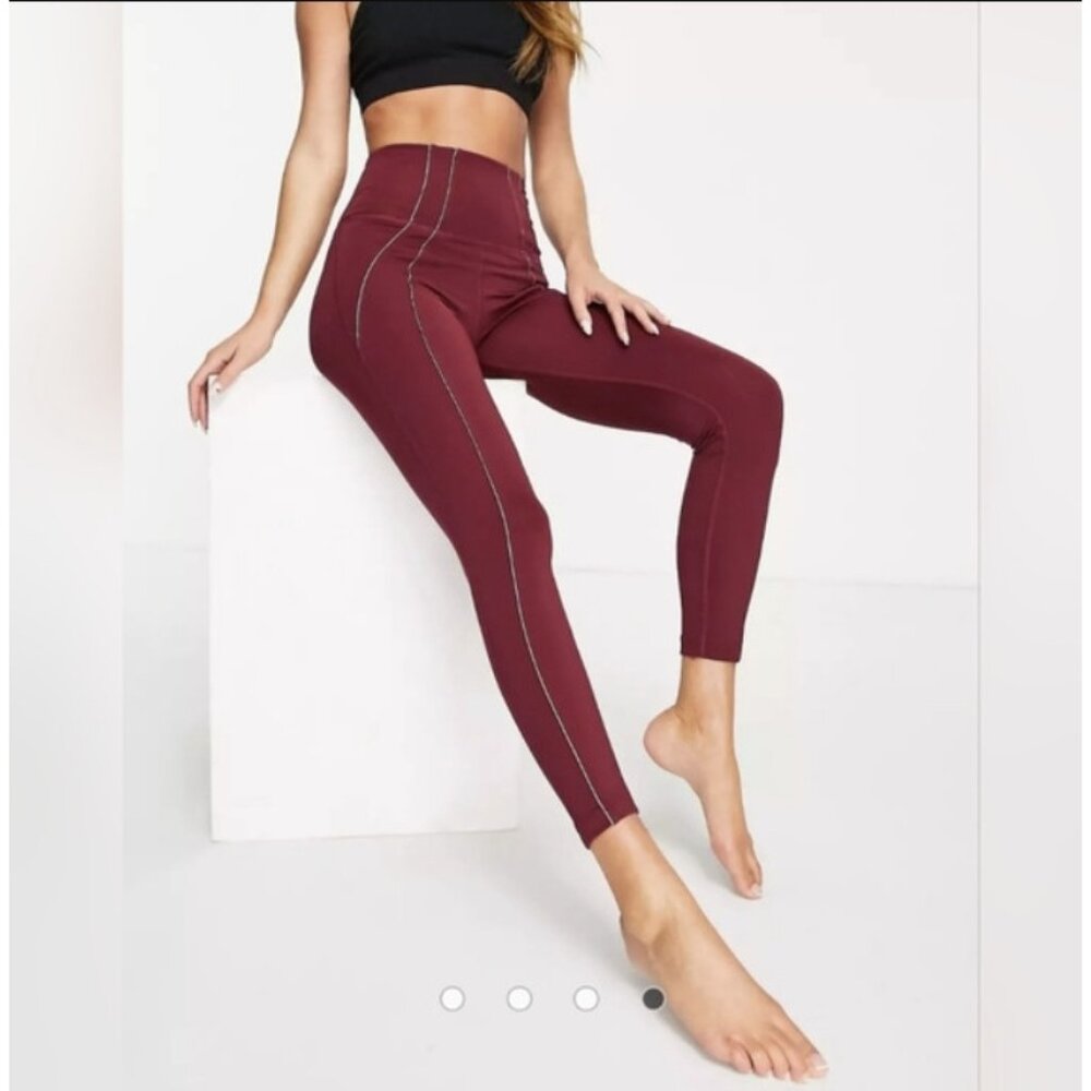 Nike DD5772 Yoga Dri-FIT 7/8 Metallic Trim Leggings Beetroot Maroon ( XS )